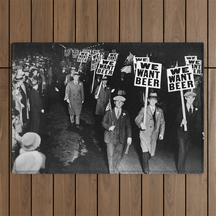 We Want Beer! Protesting Against Prohibition black and white photography - photographs Outdoor Rug Gallery Image 1