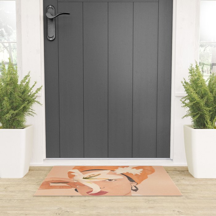 Girl with Flowers Illustration Welcome Mat Gallery Image 3