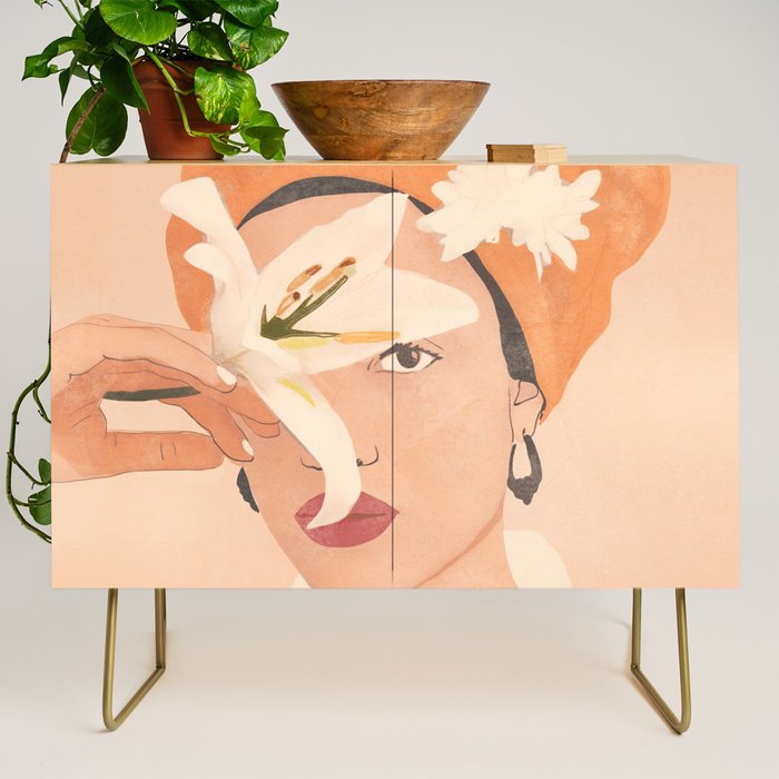 Girl with Flowers Illustration Credenza Gallery Image 1