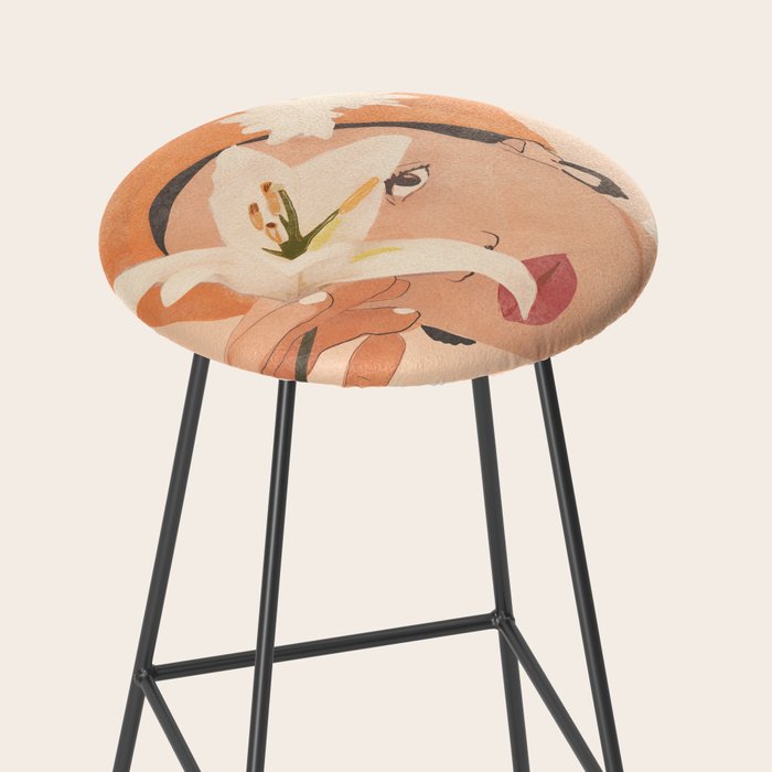 Girl with Flowers Illustration Stool Gallery Image 2