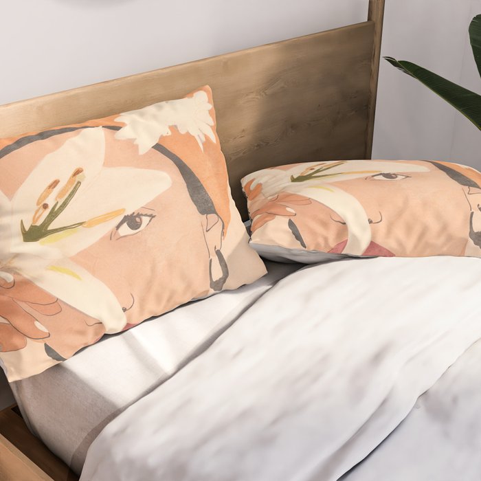 Girl with Flowers Illustration Pillow Sham Gallery Image 2