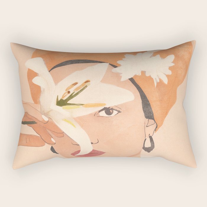 Girl with Flowers Illustration Rectangular Pillow Gallery Image 2