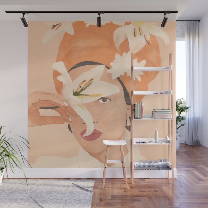 Girl with Flowers Illustration Wall Mural Gallery Image 1
