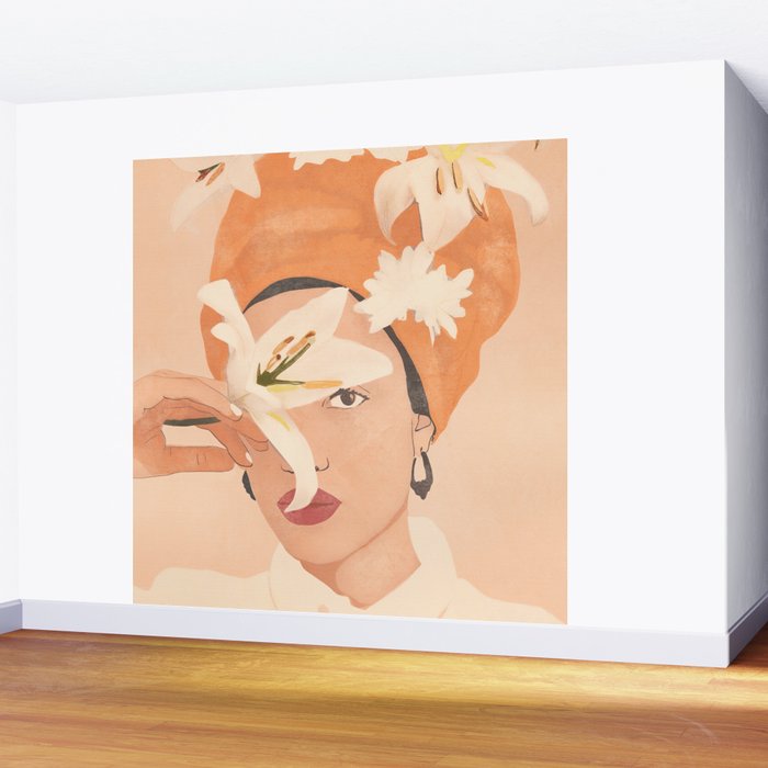 Girl with Flowers Illustration Wall Mural Gallery Image 2