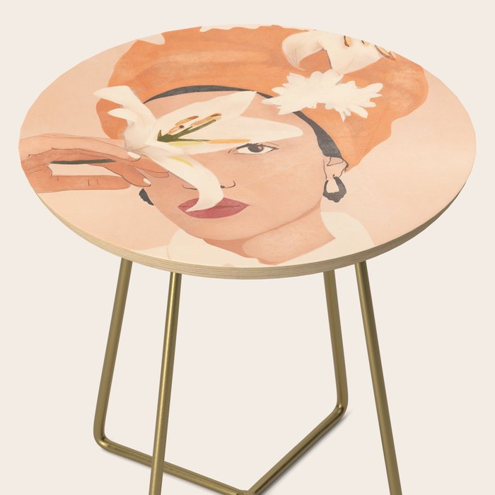Girl with Flowers Illustration Side Table Gallery Image 2