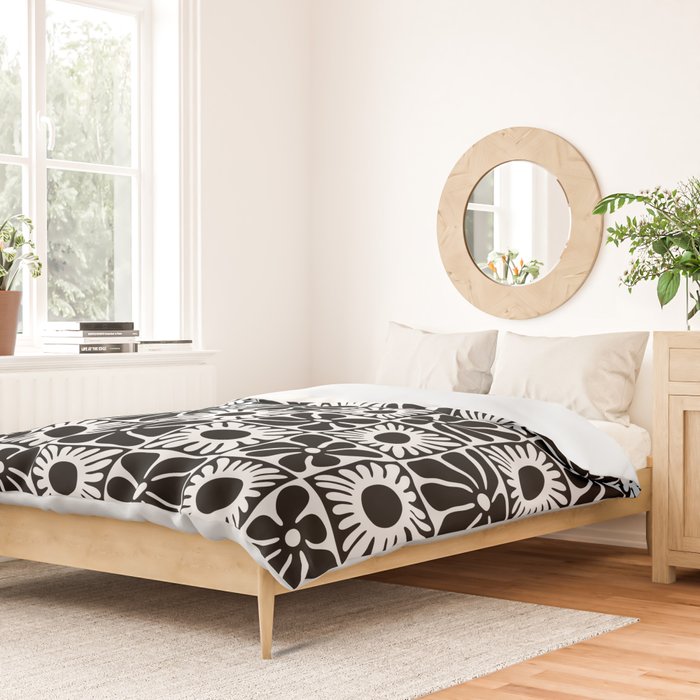 Black and white retro flower art pattern Duvet Cover Gallery Image 2
