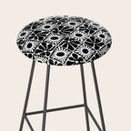Black and white retro flower art pattern Stool Gallery Image 2
