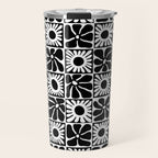 Black and white retro flower art pattern Travel Mug Gallery Image 1