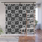 Black and white retro flower art pattern Wall Mural Gallery Image 1