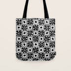 Black and white retro flower art pattern Tote Bag Gallery Image 1