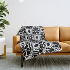 Black and white retro flower art pattern Throw Blanket Gallery Image 1