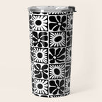 Black and white retro flower art pattern Travel Mug Gallery Image 2