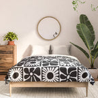 Black and white retro flower art pattern Comforter Gallery Image 3