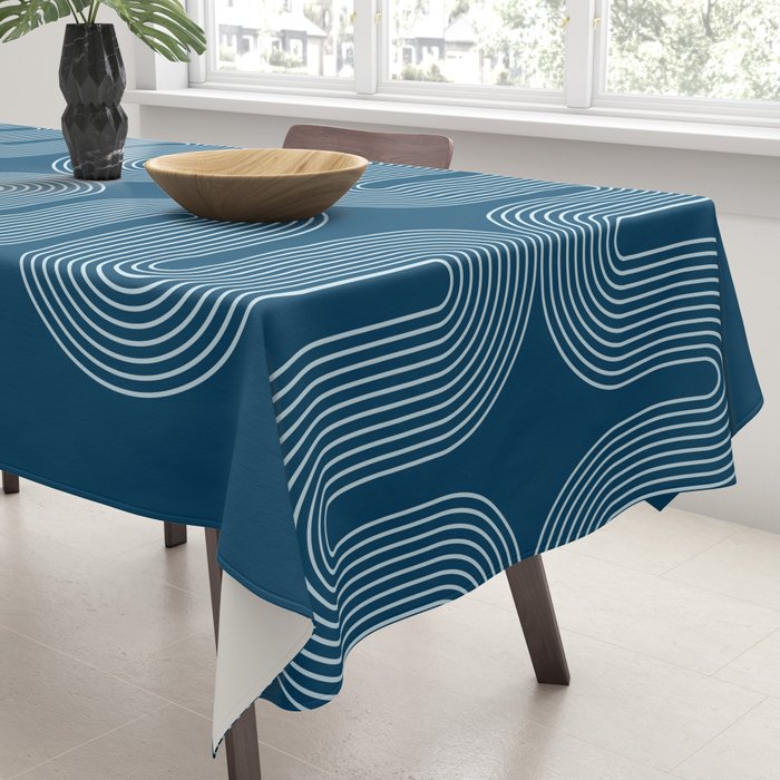 Mid Century Modern Geometric 101 in night Blue (Rainbow Abstract) Tablecloth Gallery Image 3