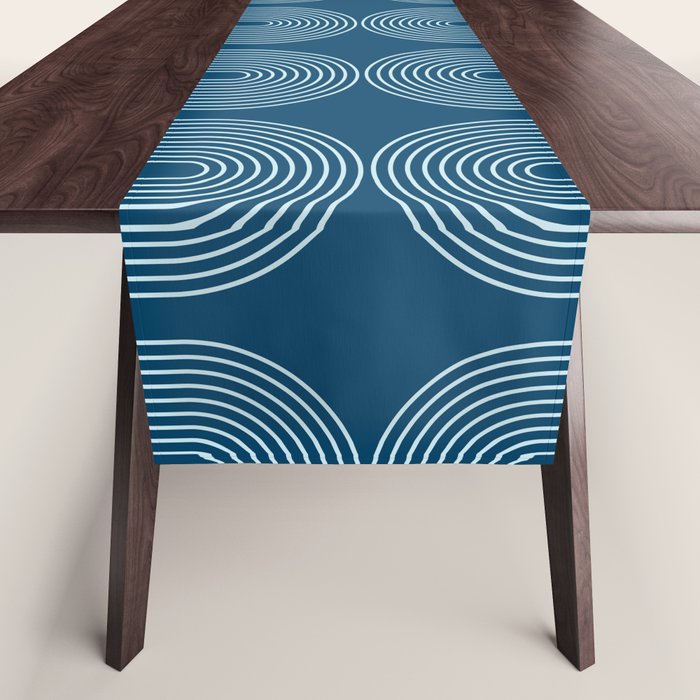 Mid Century Modern Geometric 101 in night Blue (Rainbow Abstract) Table Runner Gallery Image 1