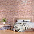  Retro 70s Groovy Daisy Pattern with Stripes, Hot Orange and Pink Wallpaper Gallery Image 3