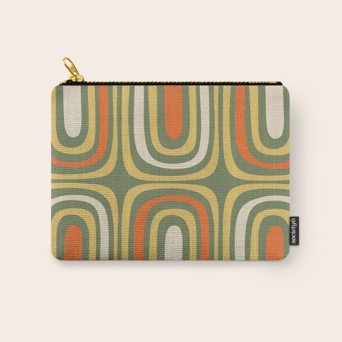 Retro Abstract Boho Confaab Pattern in Mossy Olive Green Orange Yellow Carry All Pouch Gallery Image 1