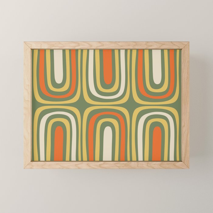 Retro Abstract Boho Confaab Pattern in Mossy Olive Green Orange Yellow Mini Art Print Gallery Image 1