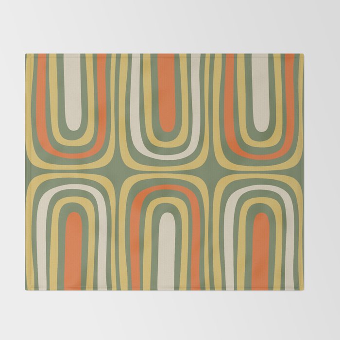Retro Abstract Boho Confaab Pattern in Mossy Olive Green Orange Yellow Throw Blanket Gallery Image 2