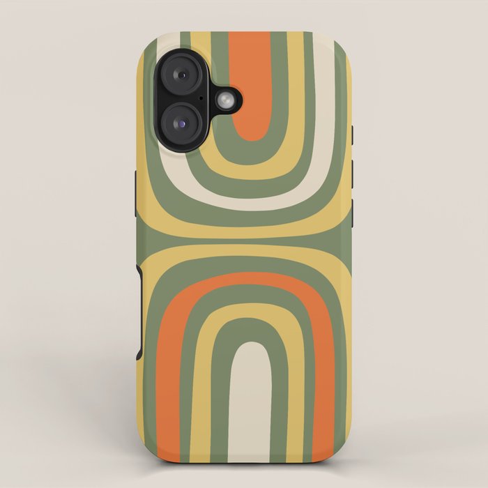 Retro Abstract Boho Confaab Pattern in Mossy Olive Green Orange Yellow iPhone Case Gallery Image 1