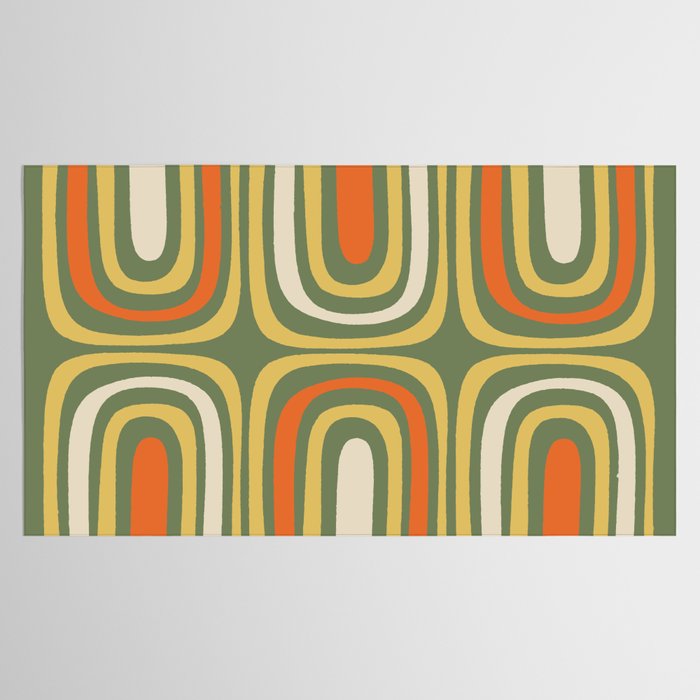 Retro Abstract Boho Confaab Pattern in Mossy Olive Green Orange Yellow Tablecloth Gallery Image 2