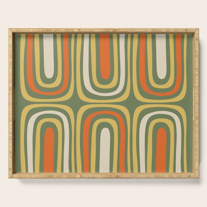 Retro Abstract Boho Confaab Pattern in Mossy Olive Green Orange Yellow Serving Tray Gallery Image 1