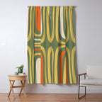 Retro Abstract Boho Confaab Pattern in Mossy Olive Green Orange Yellow Window Curtain Gallery Image 5