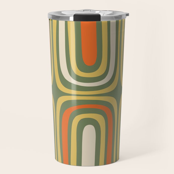 Retro Abstract Boho Confaab Pattern in Mossy Olive Green Orange Yellow Travel Mug Gallery Image 1