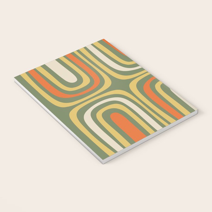Retro Abstract Boho Confaab Pattern in Mossy Olive Green Orange Yellow Notebook Gallery Image 3