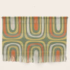 Retro Abstract Boho Confaab Pattern in Mossy Olive Green Orange Yellow Wall Hanging Gallery Image 1