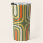 Retro Abstract Boho Confaab Pattern in Mossy Olive Green Orange Yellow Travel Mug Gallery Image 3