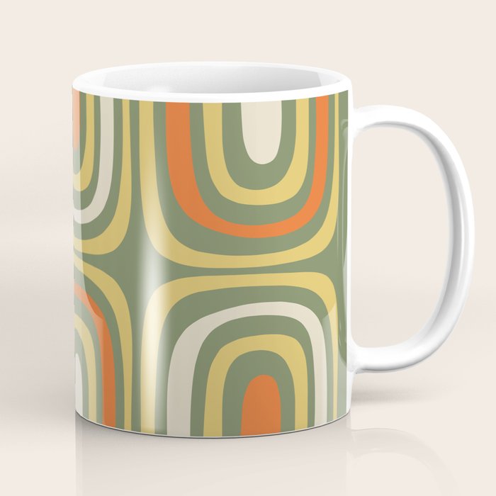 Retro Abstract Boho Confaab Pattern in Mossy Olive Green Orange Yellow Coffee Mug Gallery Image 1