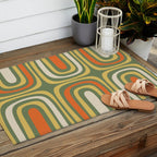Retro Abstract Boho Confaab Pattern in Mossy Olive Green Orange Yellow Outdoor Rug Gallery Image 2