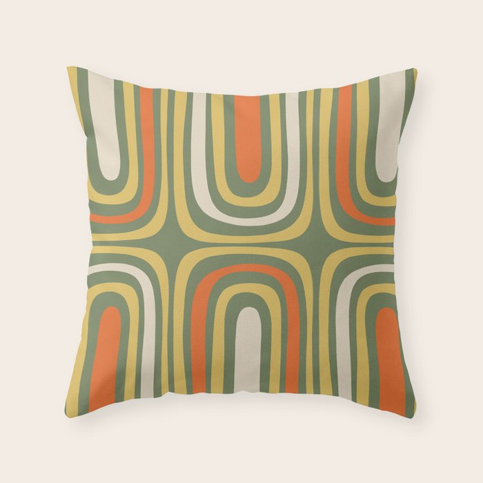 Retro Abstract Boho Confaab Pattern in Mossy Olive Green Orange Yellow Throw Pillow Gallery Image 6
