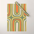 Retro Abstract Boho Confaab Pattern in Mossy Olive Green Orange Yellow Wrapping Paper Gallery Image 1