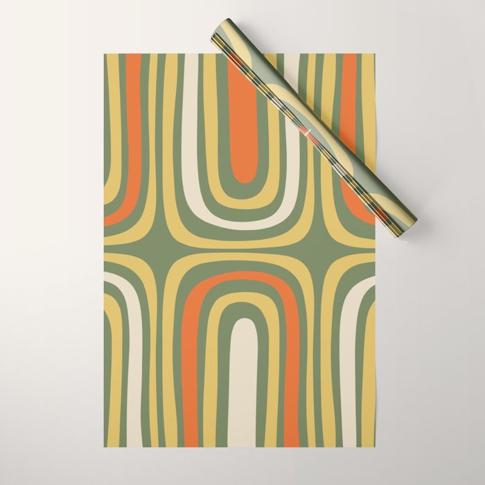 Retro Abstract Boho Confaab Pattern in Mossy Olive Green Orange Yellow Wrapping Paper Gallery Image 1