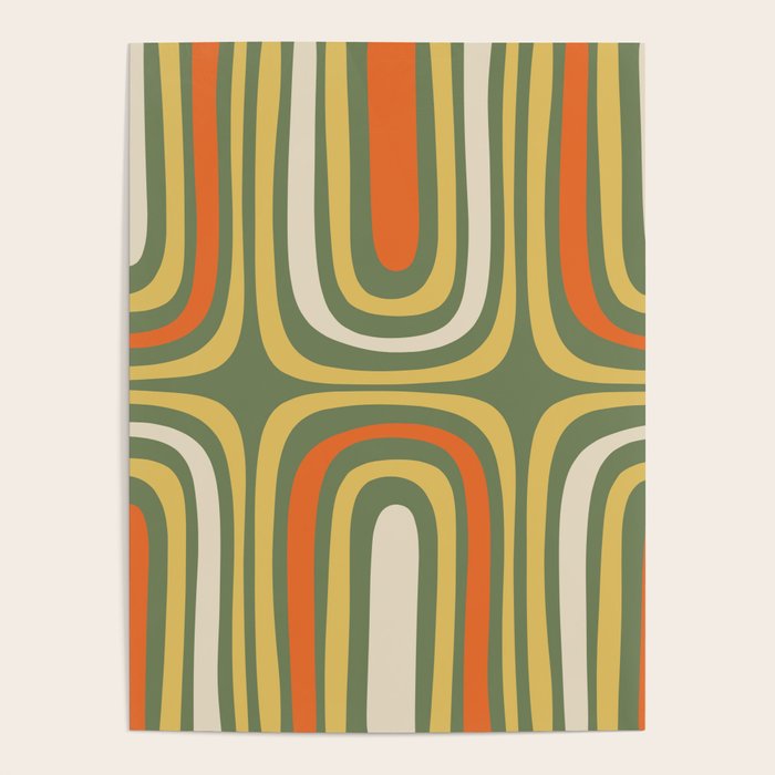 Retro Abstract Boho Confaab Pattern in Mossy Olive Green Orange Yellow Poster Gallery Image 1