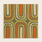 Retro Abstract Boho Confaab Pattern in Mossy Olive Green Orange Yellow Wood Wall Art Gallery Image 1