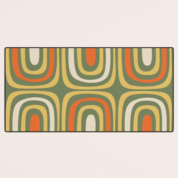Retro Abstract Boho Confaab Pattern in Mossy Olive Green Orange Yellow Desk Mat Gallery Image 3