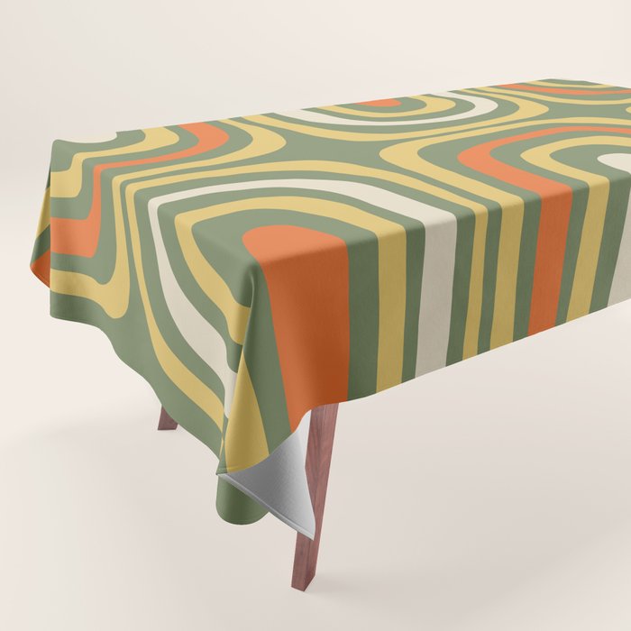 Retro Abstract Boho Confaab Pattern in Mossy Olive Green Orange Yellow Tablecloth Gallery Image 1