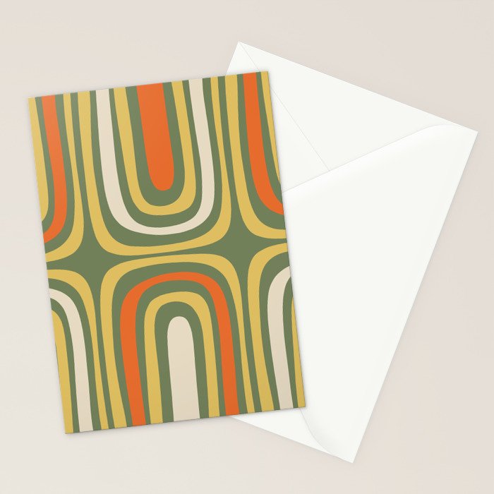 Retro Abstract Boho Confaab Pattern in Mossy Olive Green Orange Yellow Stationery Card Gallery Image 2