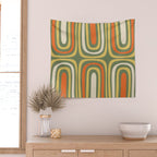 Retro Abstract Boho Confaab Pattern in Mossy Olive Green Orange Yellow Wall Tapestry Gallery Image 2