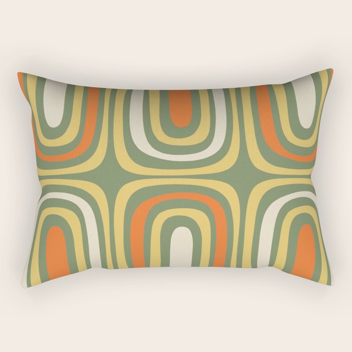 Retro Abstract Boho Confaab Pattern in Mossy Olive Green Orange Yellow Rectangular Pillow Gallery Image 2