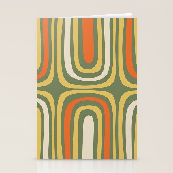 Retro Abstract Boho Confaab Pattern in Mossy Olive Green Orange Yellow Stationery Card Gallery Image 2