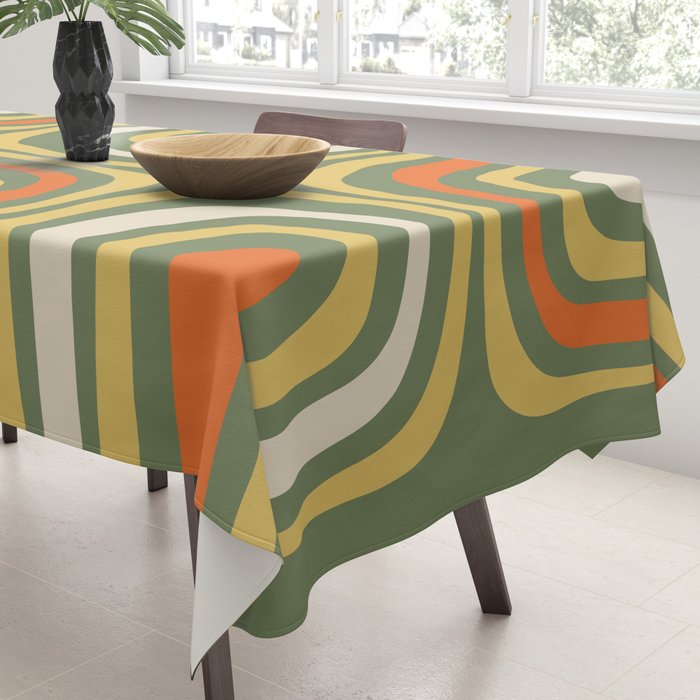 Retro Abstract Boho Confaab Pattern in Mossy Olive Green Orange Yellow Tablecloth Gallery Image 3