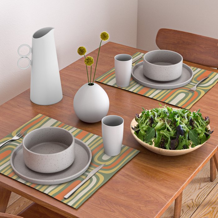 Retro Abstract Boho Confaab Pattern in Mossy Olive Green Orange Yellow Placemat Gallery Image 2