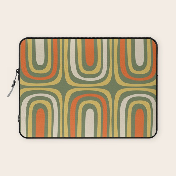 Retro Abstract Boho Confaab Pattern in Mossy Olive Green Orange Yellow Laptop Sleeve Gallery Image 1