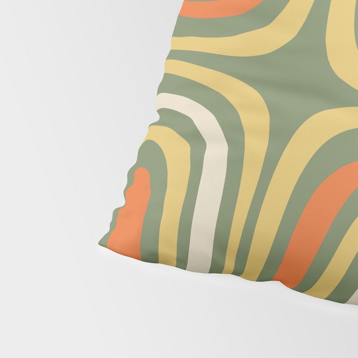 Retro Abstract Boho Confaab Pattern in Mossy Olive Green Orange Yellow Pillow Sham Gallery Image 4