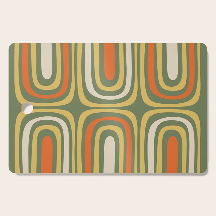 Retro Abstract Boho Confaab Pattern in Mossy Olive Green Orange Yellow Cutting Board Gallery Image 1