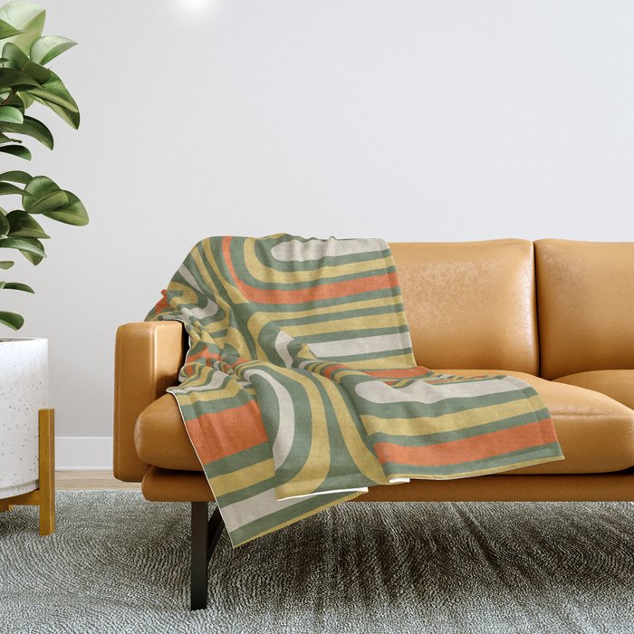 Retro Abstract Boho Confaab Pattern in Mossy Olive Green Orange Yellow Throw Blanket Gallery Image 1